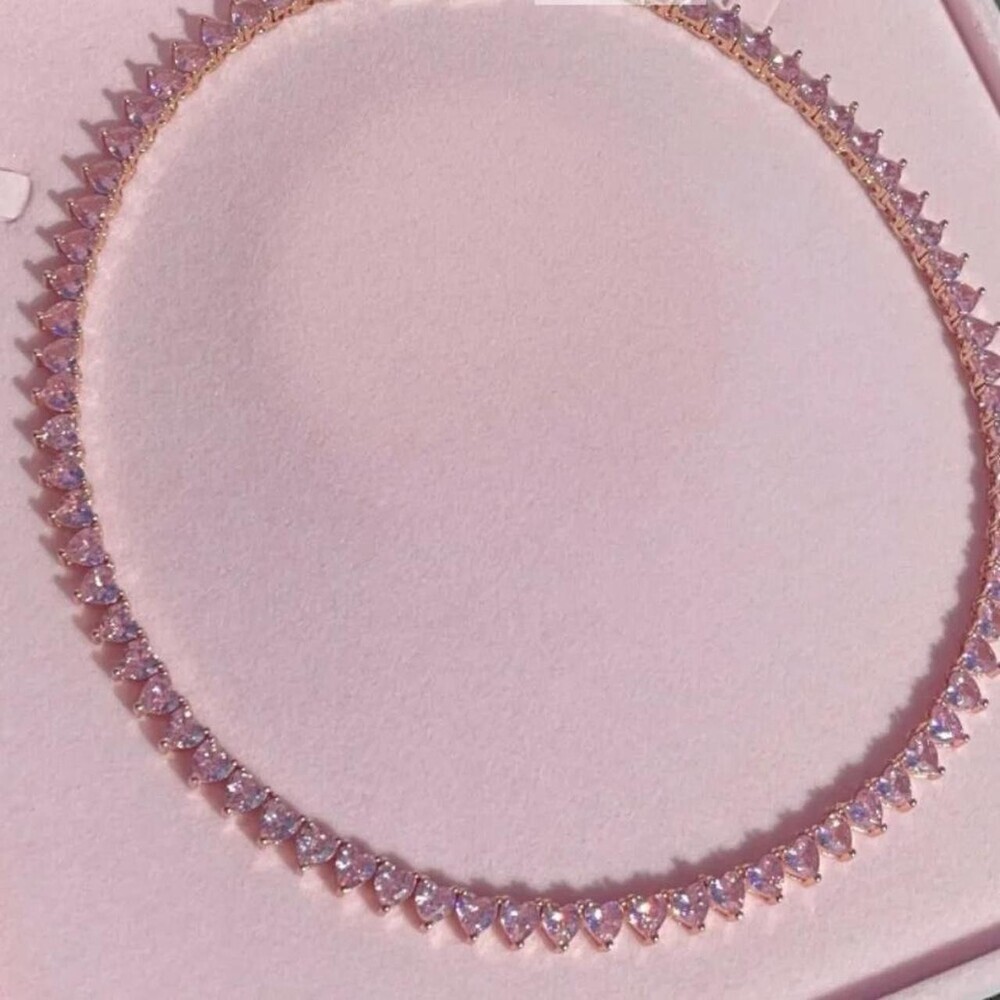 Pink Tennis Heart Necklace 16 Inch